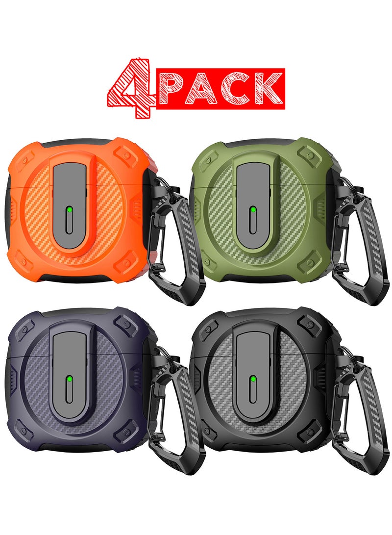 MARGOUN 4Packs Case Hard Shell for Airpods 4 Protective Armor LED Visible Wireless Charging Case Cover with Lock - Orange Black Purple Green Multicolour-1 - Image 1