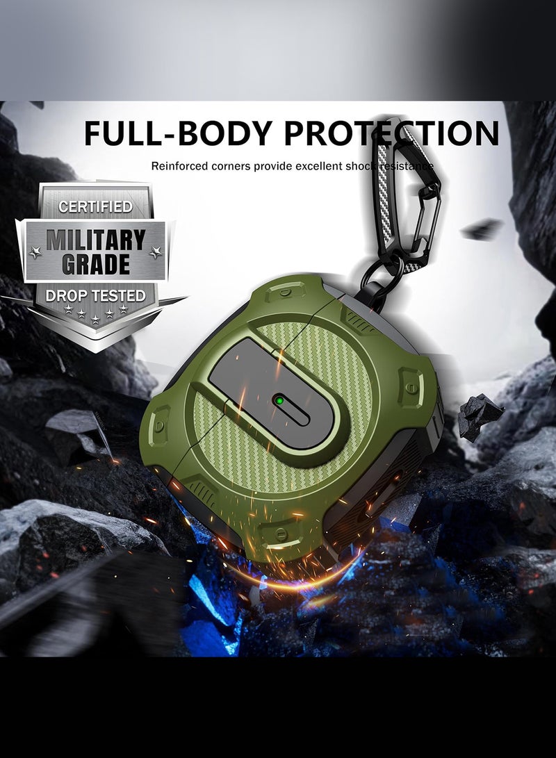 MARGOUN 2Packs Case Hard Shell for Airpods 4 Protective Armor LED Visible Wireless Charging Case Cover with Lock - Green White Olive Green White - Image 5