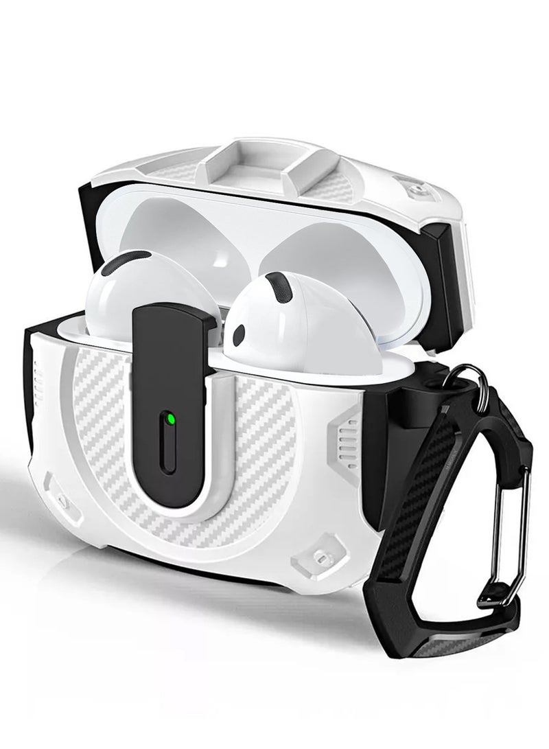 MARGOUN Case Hard Shell for Airpods 4 Protective Armor LED Visible Wireless Charging Case Cover with Lock - White White  - Image 1