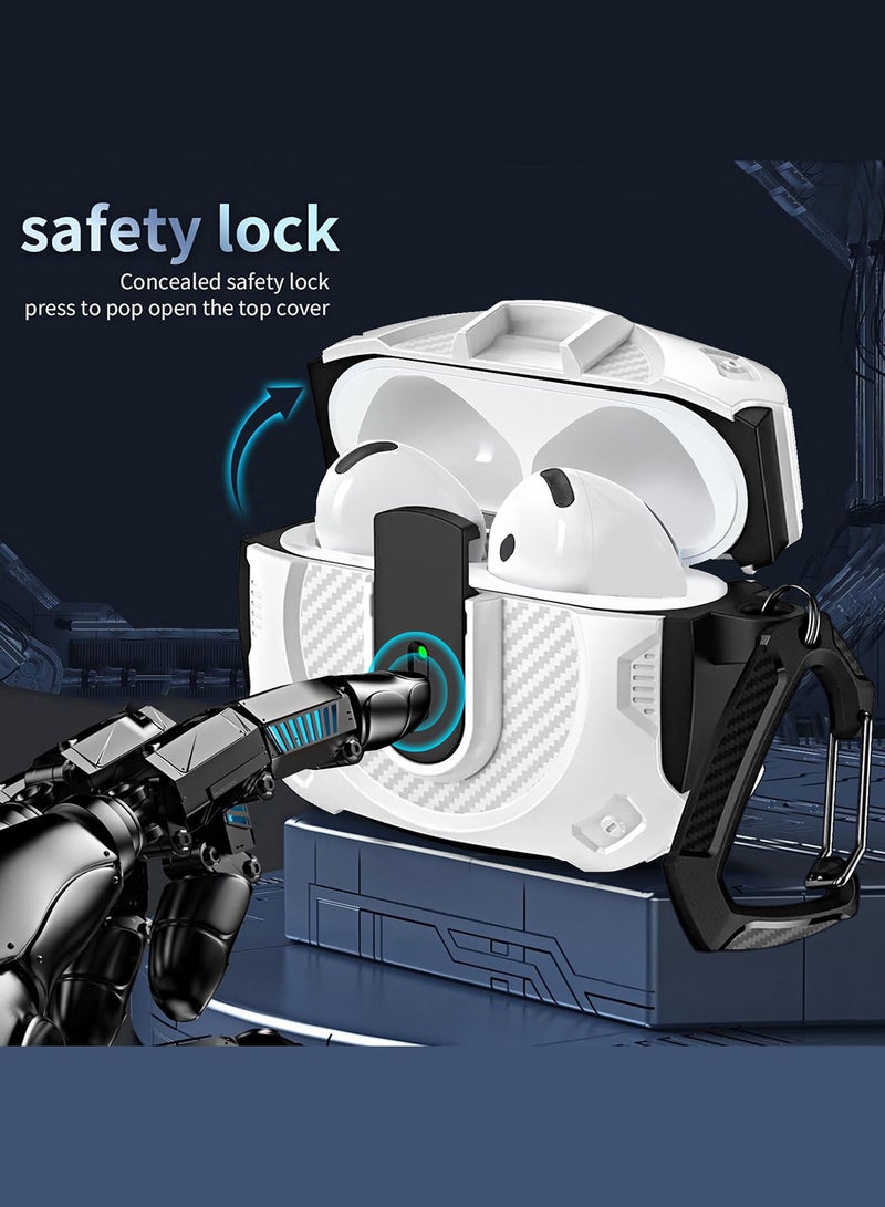 MARGOUN Case Hard Shell for Airpods 4 Protective Armor LED Visible Wireless Charging Case Cover with Lock - White White  - Image 5