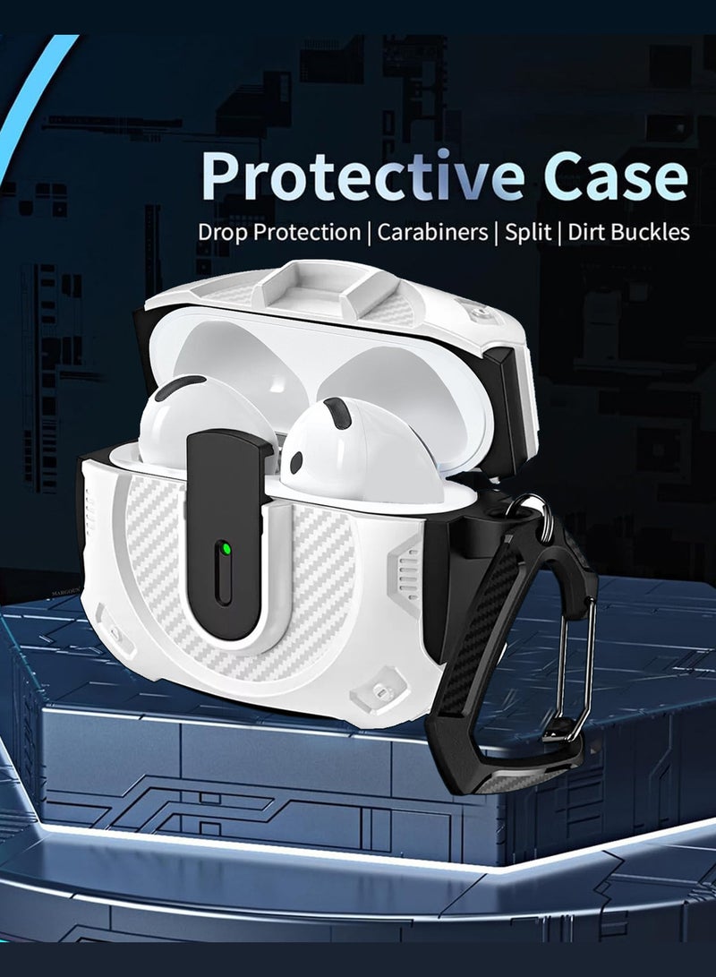 MARGOUN Case Hard Shell for Airpods 4 Protective Armor LED Visible Wireless Charging Case Cover with Lock - White White  - Image 4
