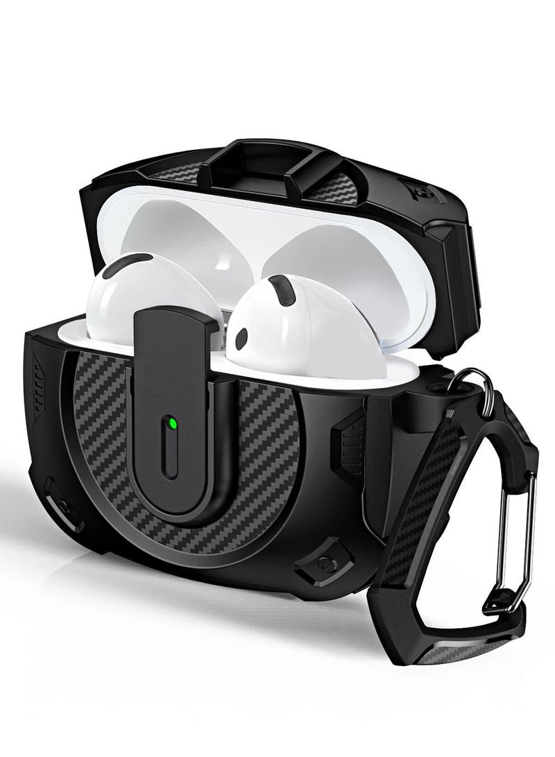 MARGOUN Case Hard Shell for Airpods 4 Protective Armor LED Visible Wireless Charging Case Cover with Lock - Black Black  - Image 1