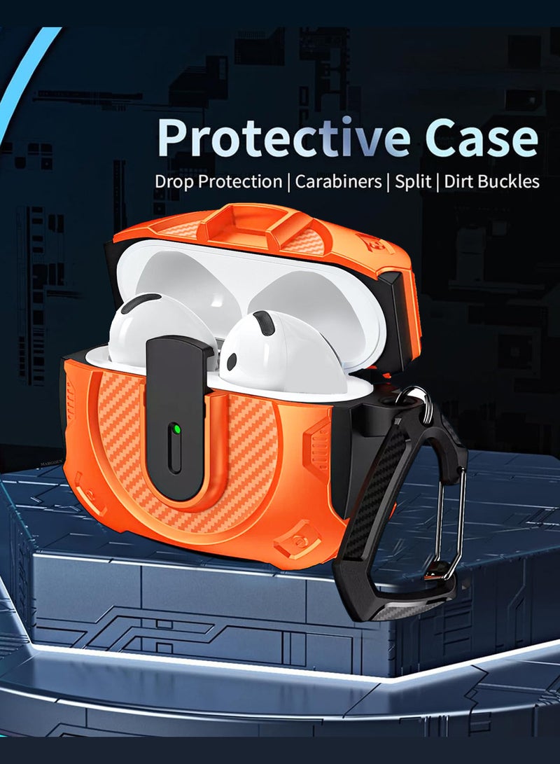 MARGOUN - Case Hard Shell for Airpods 4 Protective Armor LED Visible Wireless Charging Case Cover with Lock - Orange Orange - Image 1