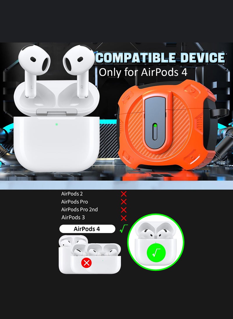 MARGOUN - Case Hard Shell for Airpods 4 Protective Armor LED Visible Wireless Charging Case Cover with Lock - Orange Orange - Image 1