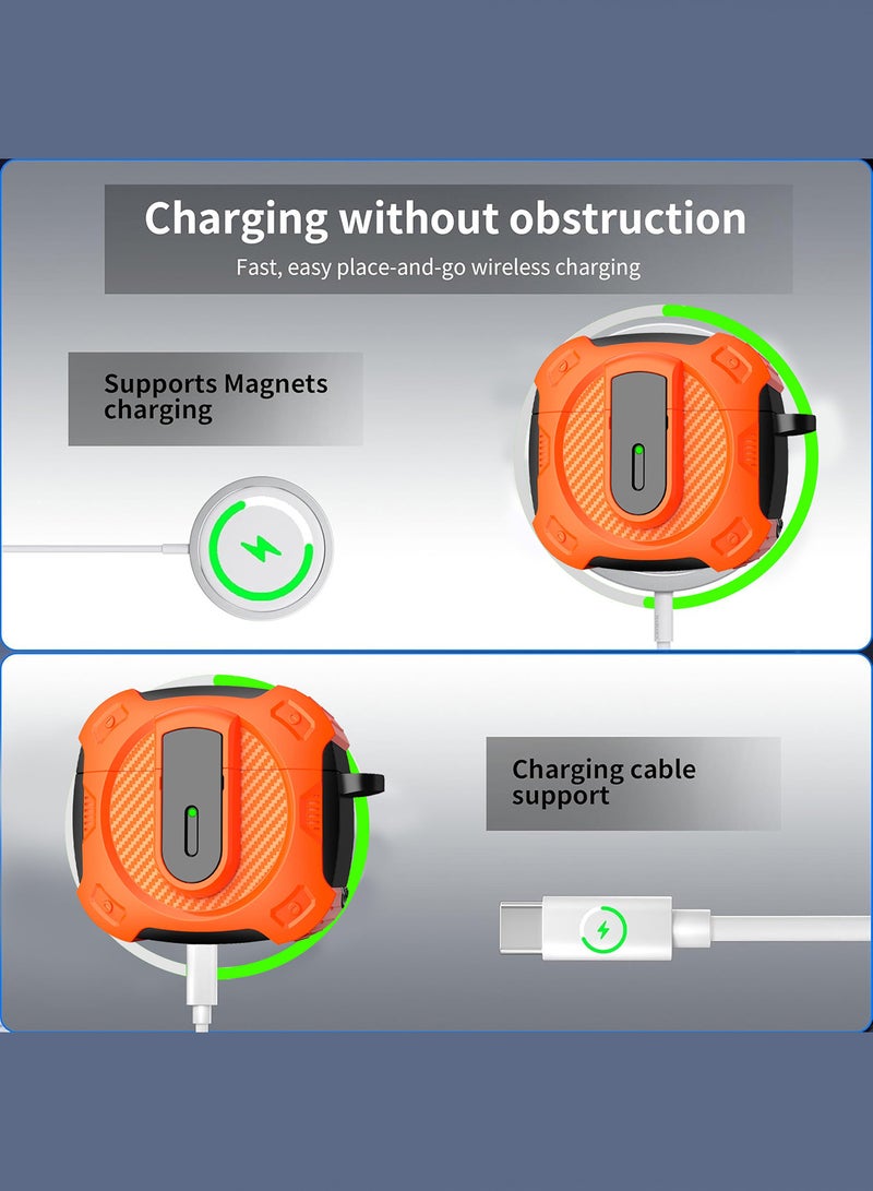MARGOUN - Case Hard Shell for Airpods 4 Protective Armor LED Visible Wireless Charging Case Cover with Lock - Orange Orange - Image 1