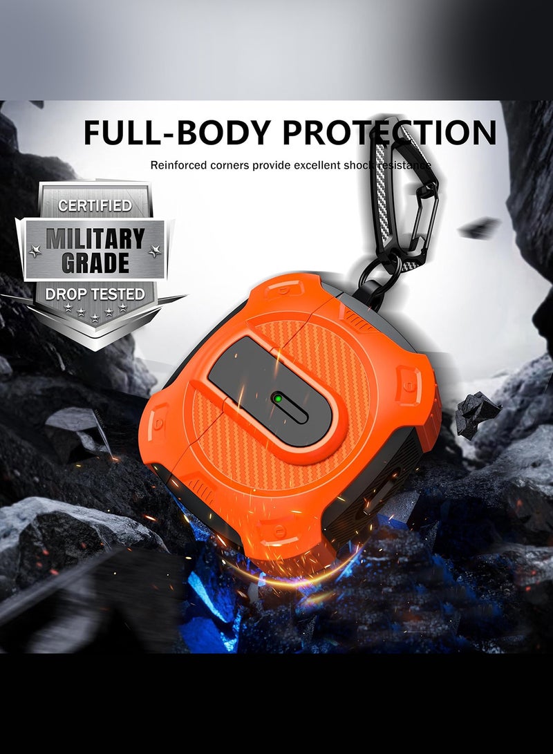 MARGOUN - Case Hard Shell for Airpods 4 Protective Armor LED Visible Wireless Charging Case Cover with Lock - Orange Orange - Image 1