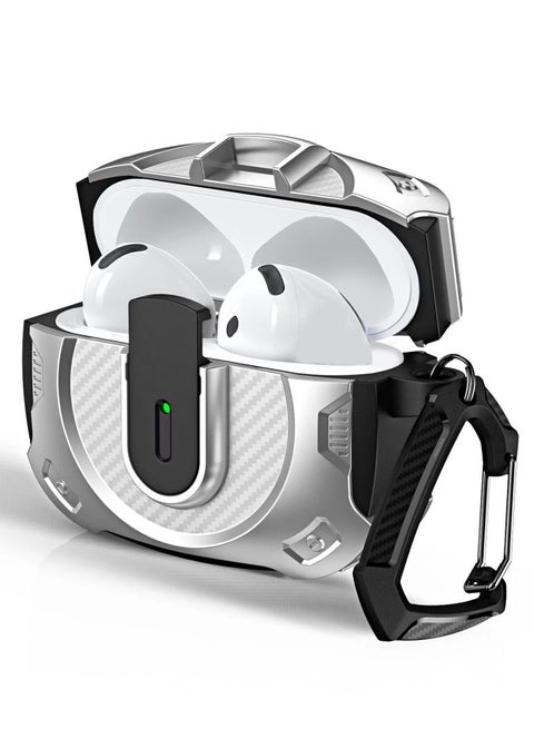 Case Hard Shell for Airpods 4 Protective Armor LED Visible Wireless Charging Case Cover with Lock - Silver Silver
