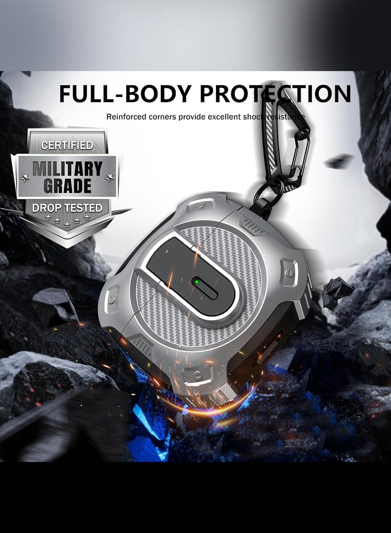 MARGOUN - Case Hard Shell for Airpods 4 Protective Armor LED Visible Wireless Charging Case Cover with Lock - Silver Silver - Image 1