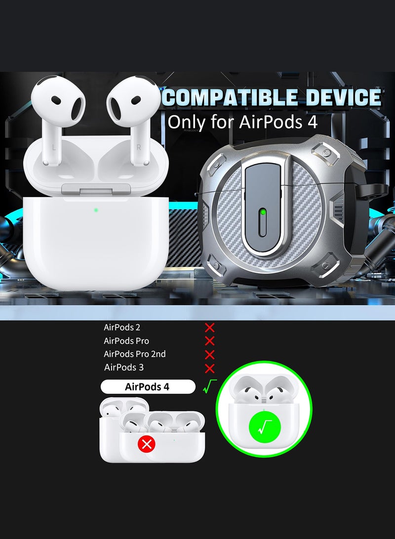 MARGOUN - Case Hard Shell for Airpods 4 Protective Armor LED Visible Wireless Charging Case Cover with Lock - Silver Silver - Image 1