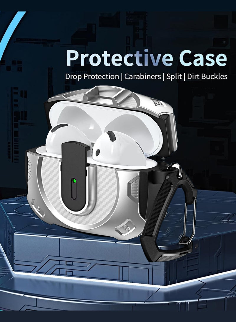 MARGOUN - Case Hard Shell for Airpods 4 Protective Armor LED Visible Wireless Charging Case Cover with Lock - Silver Silver - Image 1