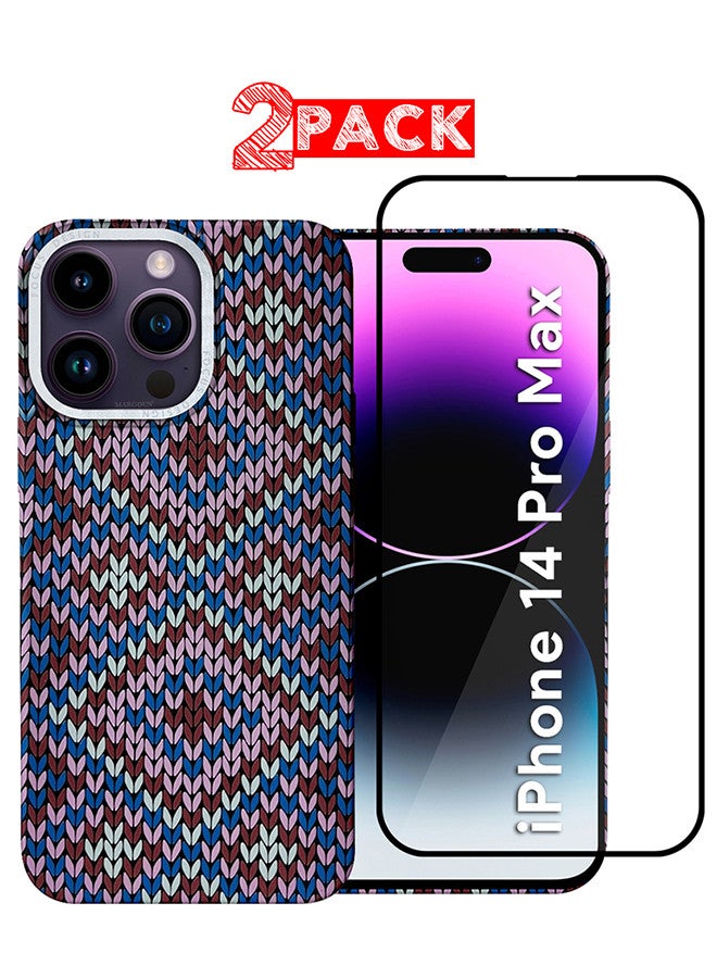 MARGOUN iPhone 14 Pro Max 2Packs MagEZ Case Cover Fusion Weaving Pattern Kevlar Fiber Bulletproof Vest Cover Protective Ultra Slim Magnetic, Screen and Camera Guard - Purple Purple-2k - Image 1