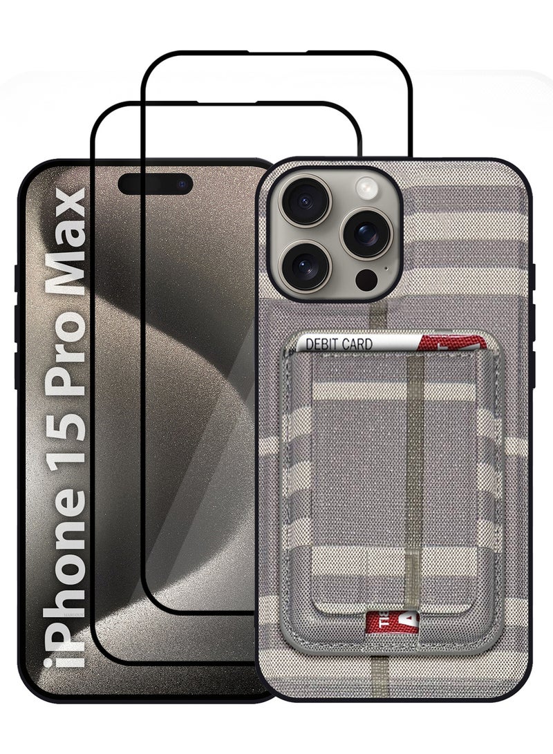 MARGOUN iPhone 15 Pro Max Case 3 Pack, Soft Flexible PU Leather, Durable Anti-Scratch Case with Detachable Classic Card Wallet Holder,1 case 2 Screen Protectors Greyish-3  - Image 2