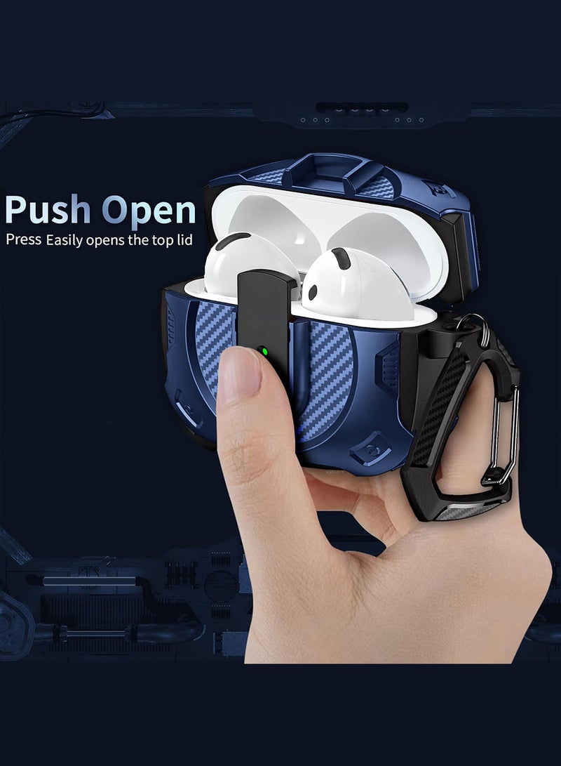 MARGOUN - Airpods 4 Case Hard Shell Protective Armor LED Visible Wireless Charging Case Cover with Lock - Dark Blue Dark Blue - Image 1