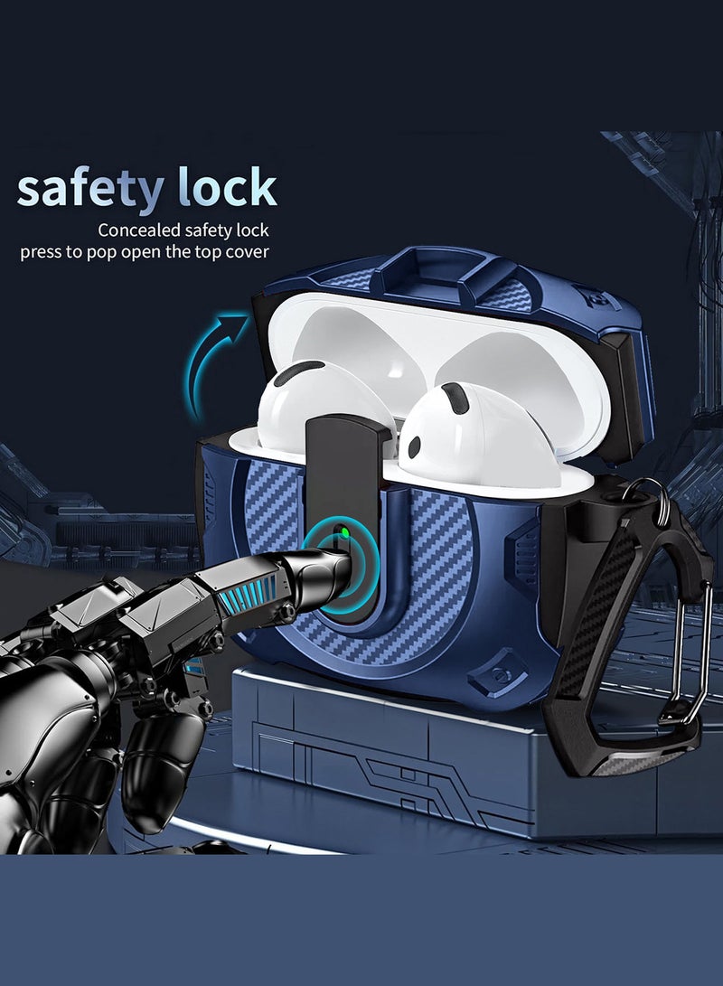 MARGOUN - Airpods 4 Case Hard Shell Protective Armor LED Visible Wireless Charging Case Cover with Lock - Dark Blue Dark Blue - Image 1
