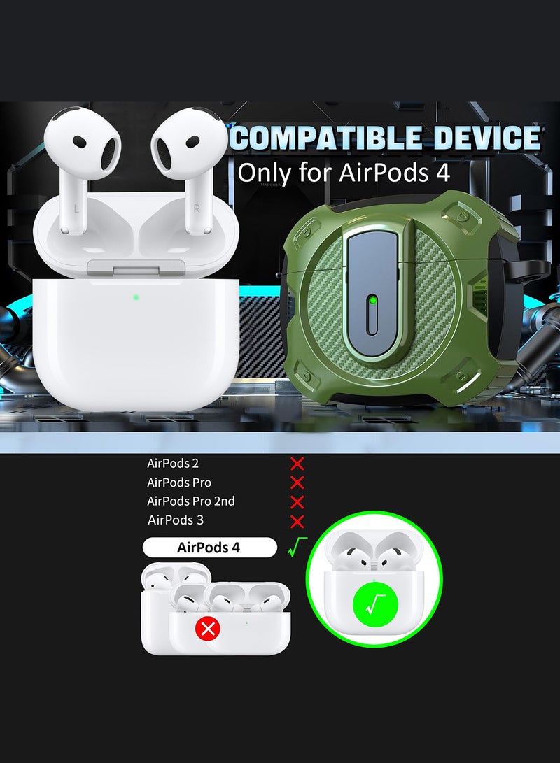 MARGOUN Airpods 4 Case Hard Shell Protective Armor LED Visible Wireless Charging Case Cover with Lock - Olive Green Olive Green - Image 3