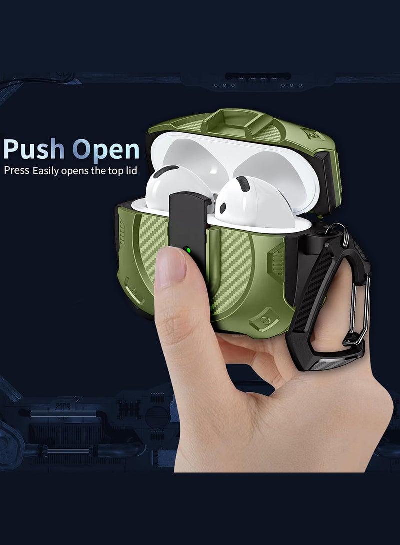 MARGOUN Airpods 4 Case Hard Shell Protective Armor LED Visible Wireless Charging Case Cover with Lock - Olive Green Olive Green - Image 4