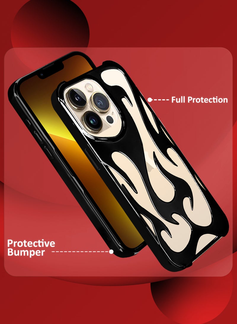 iPhone 13 Pro Max 3Packs Flame Case Cover Soft TPU and Glossy with Two 3D Shockproof Screen Protector - Black Black-3s