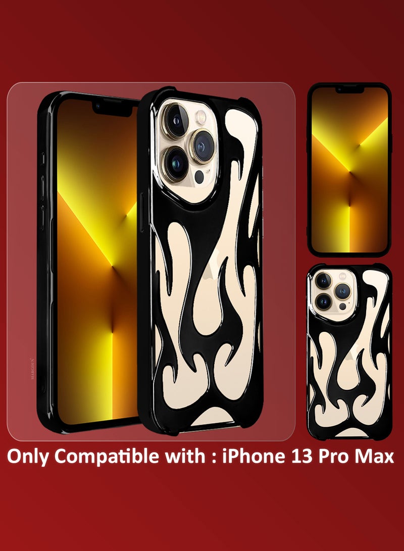 iPhone 13 Pro Max 3Packs Flame Case Cover Soft TPU and Glossy with Two 3D Shockproof Screen Protector - Black Black-3s