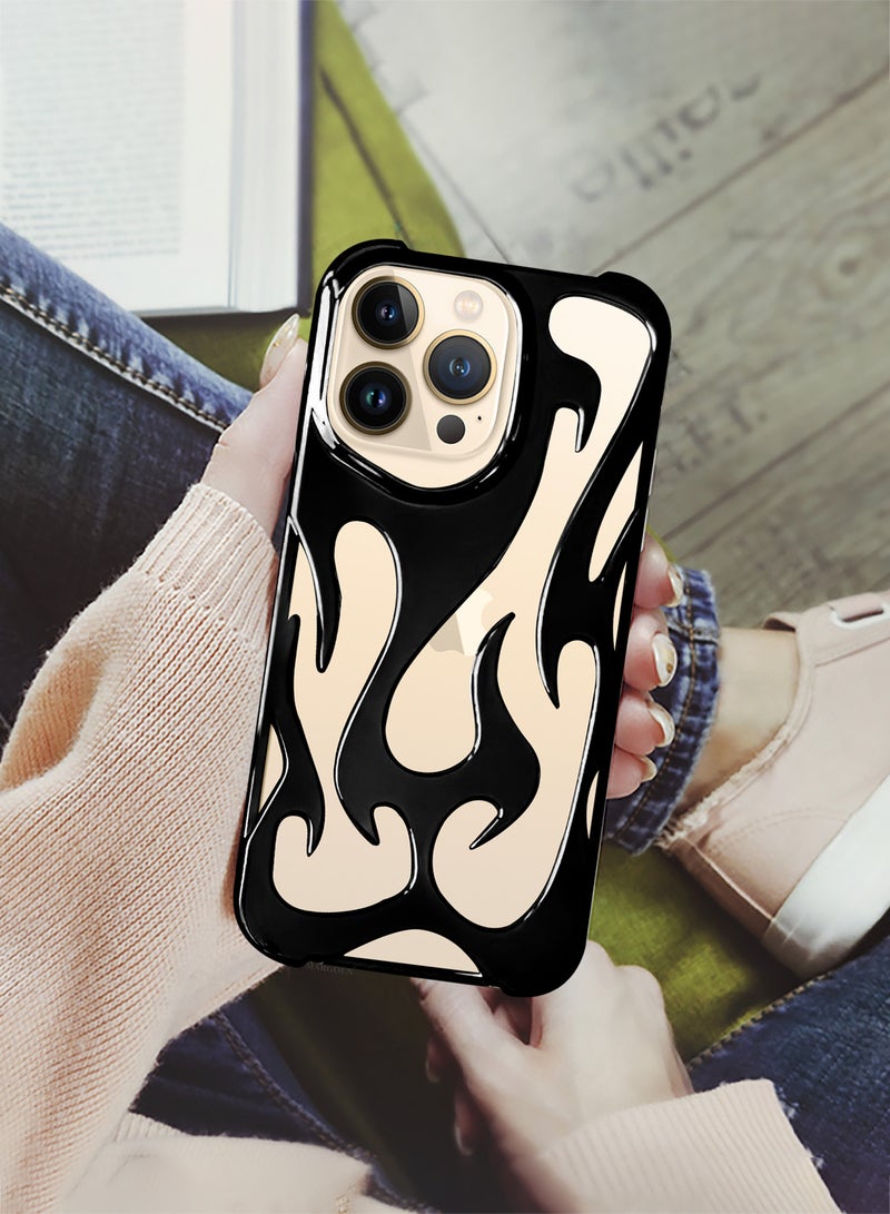 iPhone 13 Pro Max 3Packs Flame Case Cover Soft TPU and Glossy with Two 3D Shockproof Screen Protector - Black Black-3s