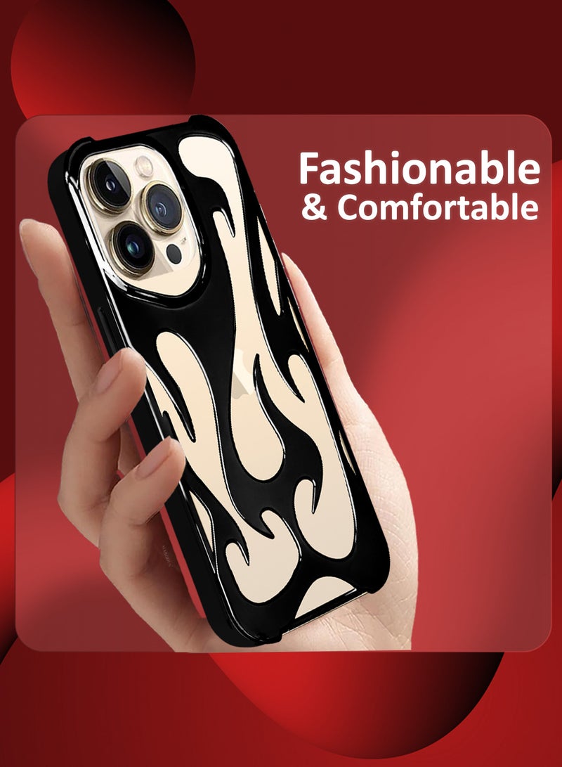 iPhone 13 Pro Max 3Packs Flame Case Cover Soft TPU and Glossy with Two 3D Shockproof Screen Protector - Black Black-3s