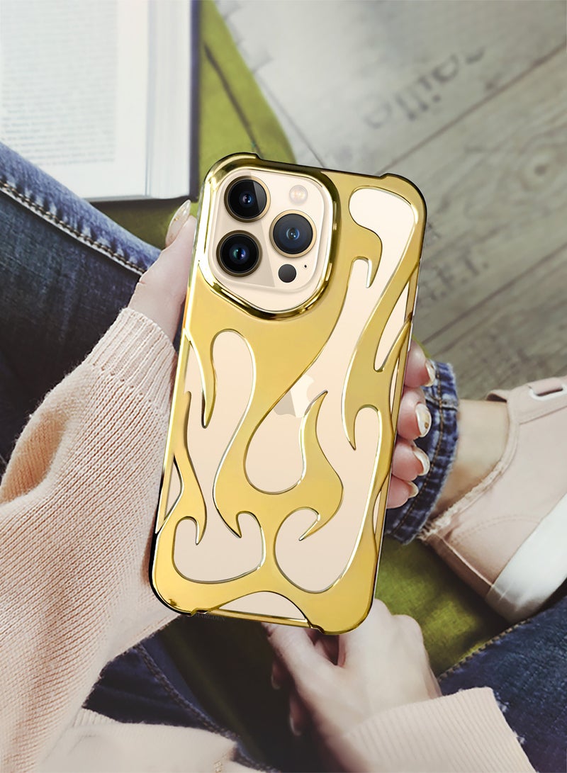 iPhone 13 Pro Max 2Packs Flame Case Cover Soft TPU and Glossy with 3D Shockproof Screen Protector - Gold Gold-2s