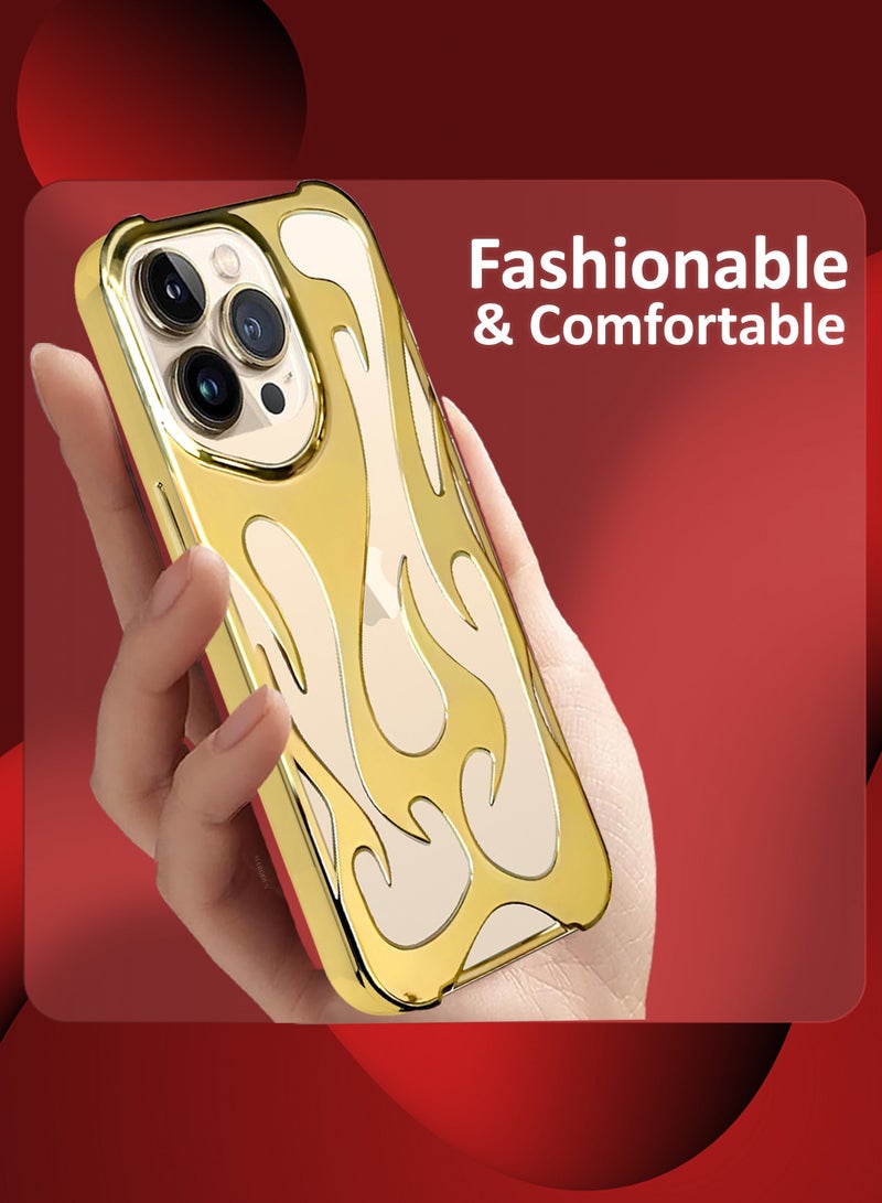 iPhone 13 Pro Max 2Packs Flame Case Cover Soft TPU and Glossy with 3D Shockproof Screen Protector - Gold Gold-2s