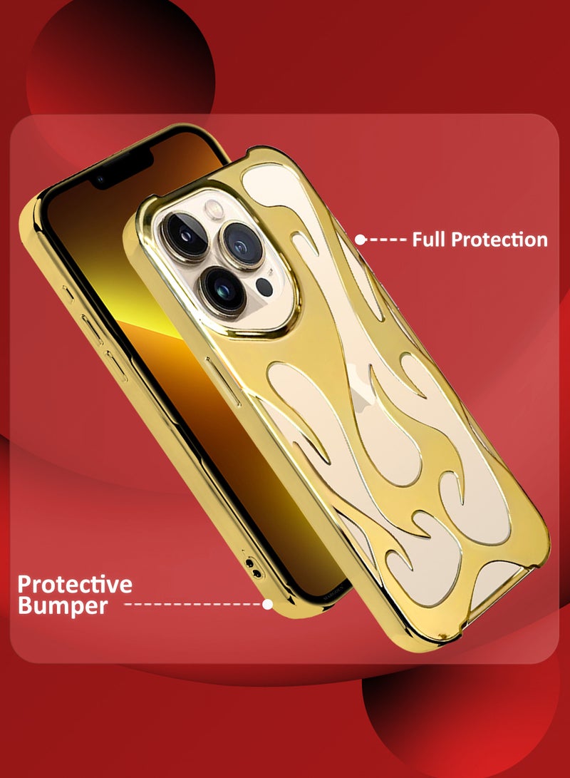 iPhone 13 Pro Max 2Packs Flame Case Cover Soft TPU and Glossy with 3D Shockproof Screen Protector - Gold Gold-2s