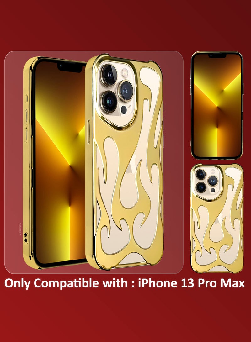 iPhone 13 Pro Max 2Packs Flame Case Cover Soft TPU and Glossy with 3D Shockproof Screen Protector - Gold Gold-2s
