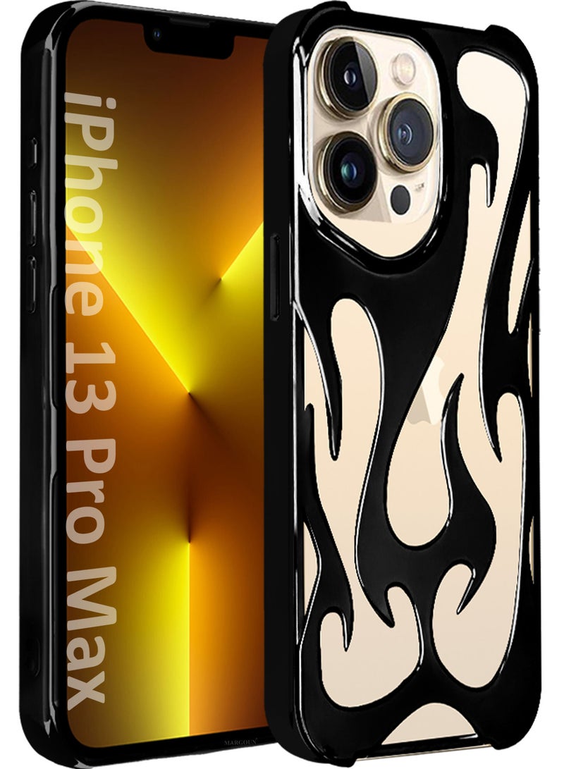 MARGOUN iPhone 13 Pro Max Case Cover Soft TPU and Glossy with Flame Design - Black Black-1s - Image 1