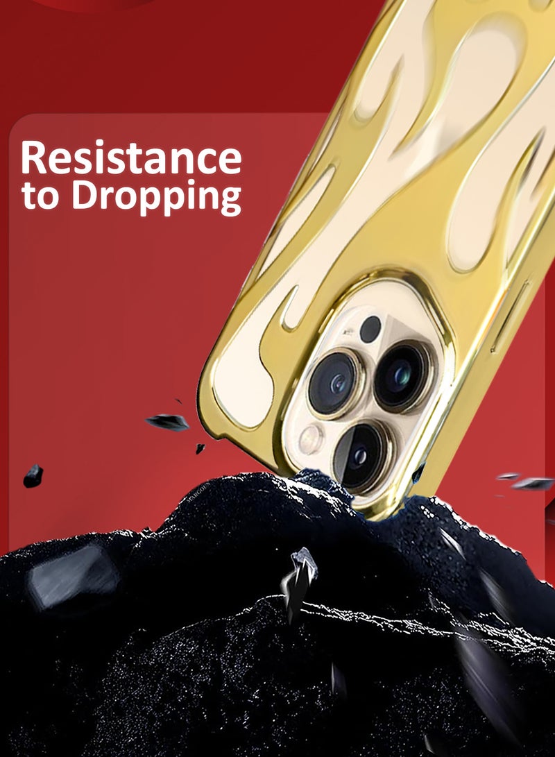 MARGOUN iPhone 13 Pro Max Case Cover Soft TPU and Glossy with Flame Design - Gold Gold-1s - Image 3