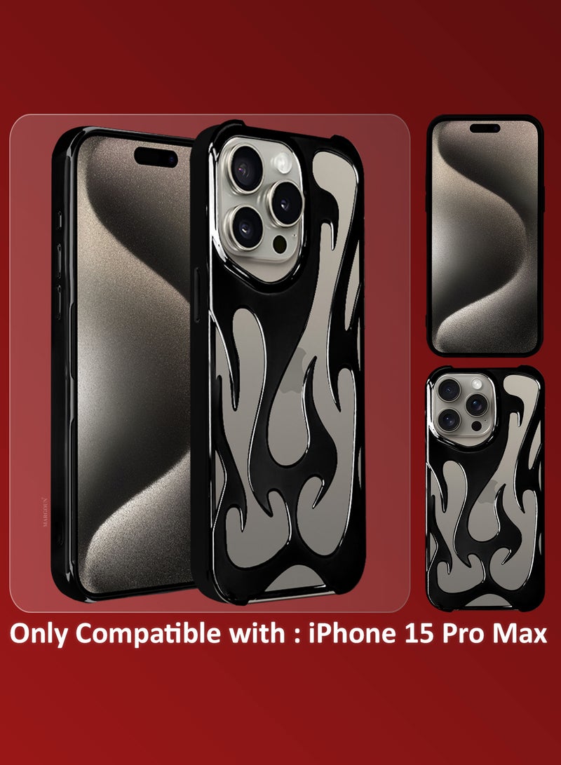 MARGOUN iPhone 15 Pro Max 2Packs Flame Case Cover Soft TPU and Glossy with 3D Shockproof Screen Protector - Black Black-2s - Image 5