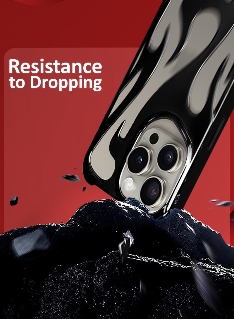 MARGOUN iPhone 15 Pro Max 2Packs Flame Case Cover Soft TPU and Glossy with 3D Shockproof Screen Protector - Black Black-2s - Image 3