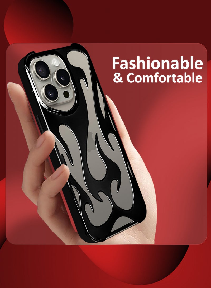 MARGOUN iPhone 15 Pro Max 2Packs Flame Case Cover Soft TPU and Glossy with 3D Shockproof Screen Protector - Black Black-2s - Image 4
