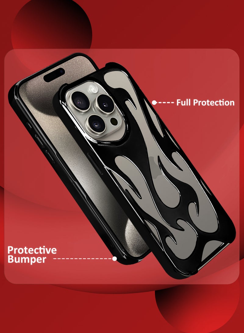 MARGOUN iPhone 15 Pro Max 2Packs Flame Case Cover Soft TPU and Glossy with 3D Shockproof Screen Protector - Black Black-2s - Image 2