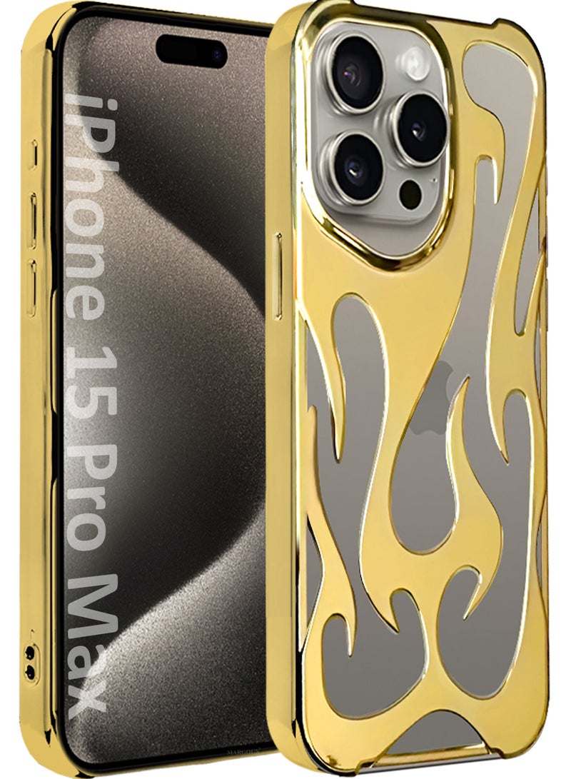 مارجون iPhone 15 Pro Max Case Cover Soft TPU and Glossy with Flame Design - Gold Gold-1s - Image 1