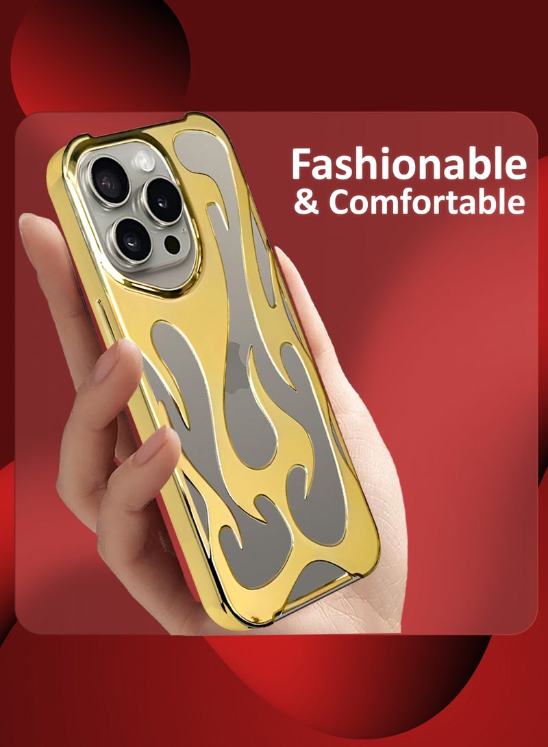 مارجون iPhone 15 Pro Max Case Cover Soft TPU and Glossy with Flame Design - Gold Gold-1s - Image 4