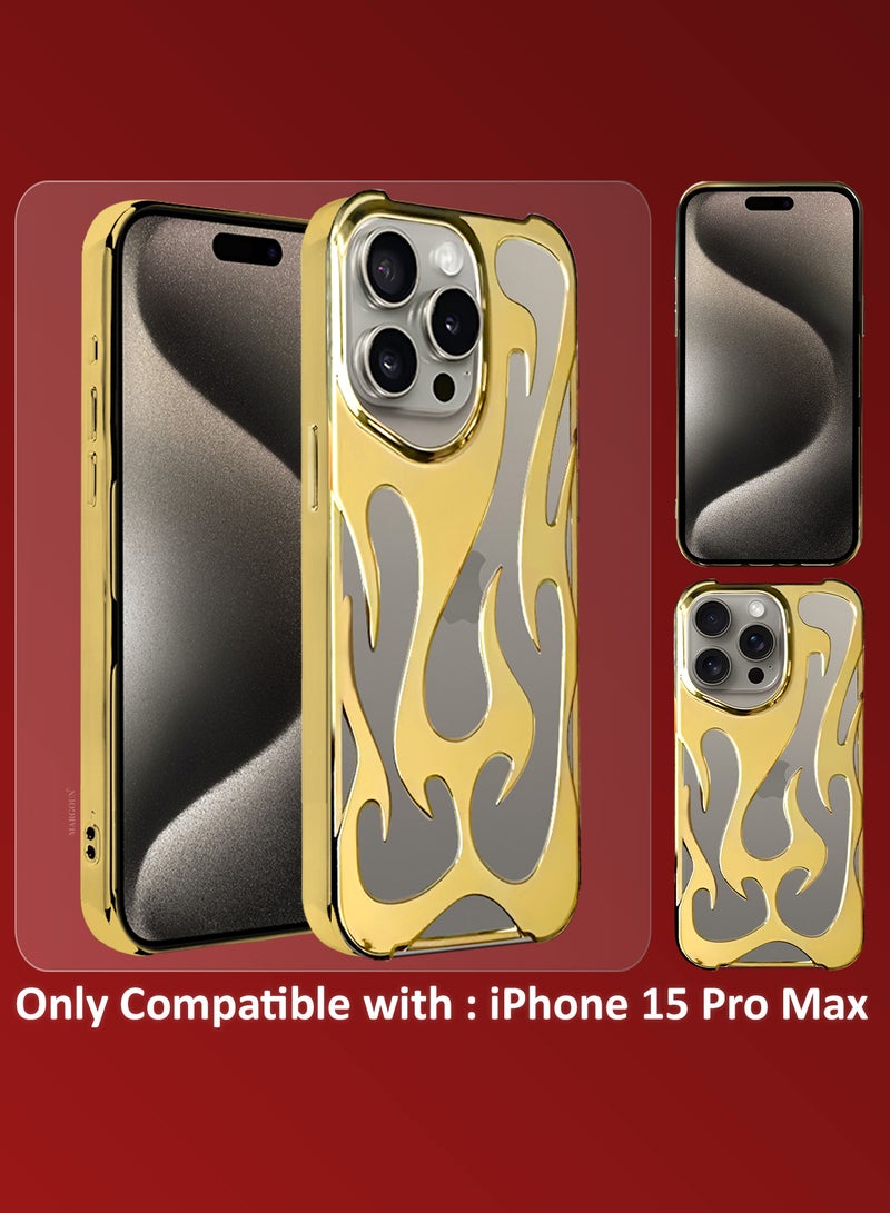 مارجون iPhone 15 Pro Max Case Cover Soft TPU and Glossy with Flame Design - Gold Gold-1s - Image 5