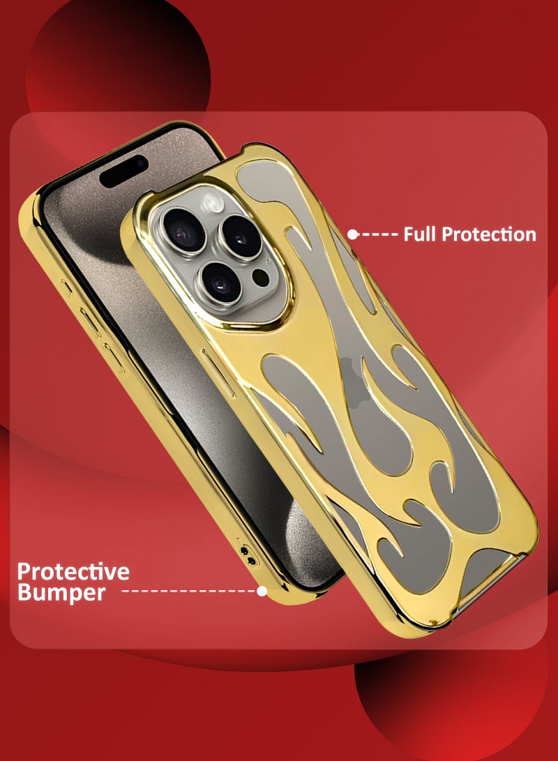 مارجون iPhone 15 Pro Max Case Cover Soft TPU and Glossy with Flame Design - Gold Gold-1s - Image 2