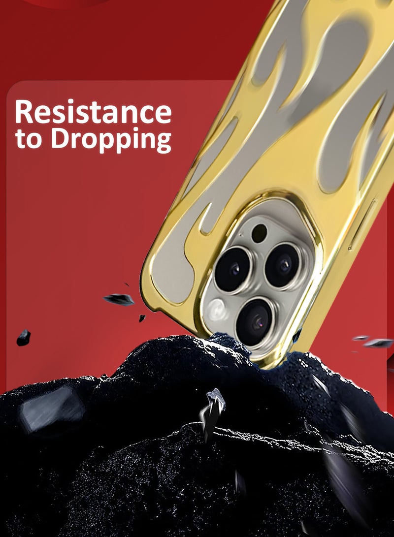 مارجون iPhone 15 Pro Max Case Cover Soft TPU and Glossy with Flame Design - Gold Gold-1s - Image 3