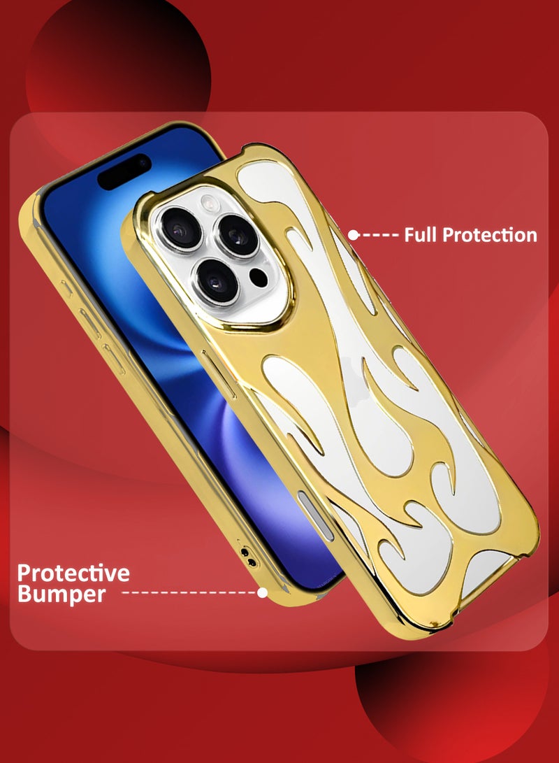 مارجون iPhone 16 Pro Max 3Packs Flame Case Cover Soft TPU and Glossy with Two 3D Shockproof Screen Protector - Gold Gold-3s - Image 2