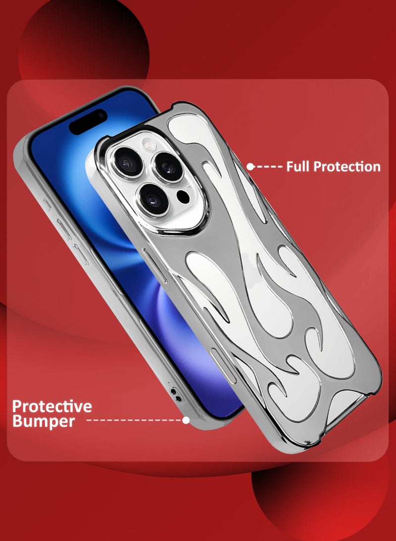 MARGOUN iPhone 16 Pro Max Case Cover Soft TPU and Glossy with Flame Design - Silver Silver-1s - Image 2