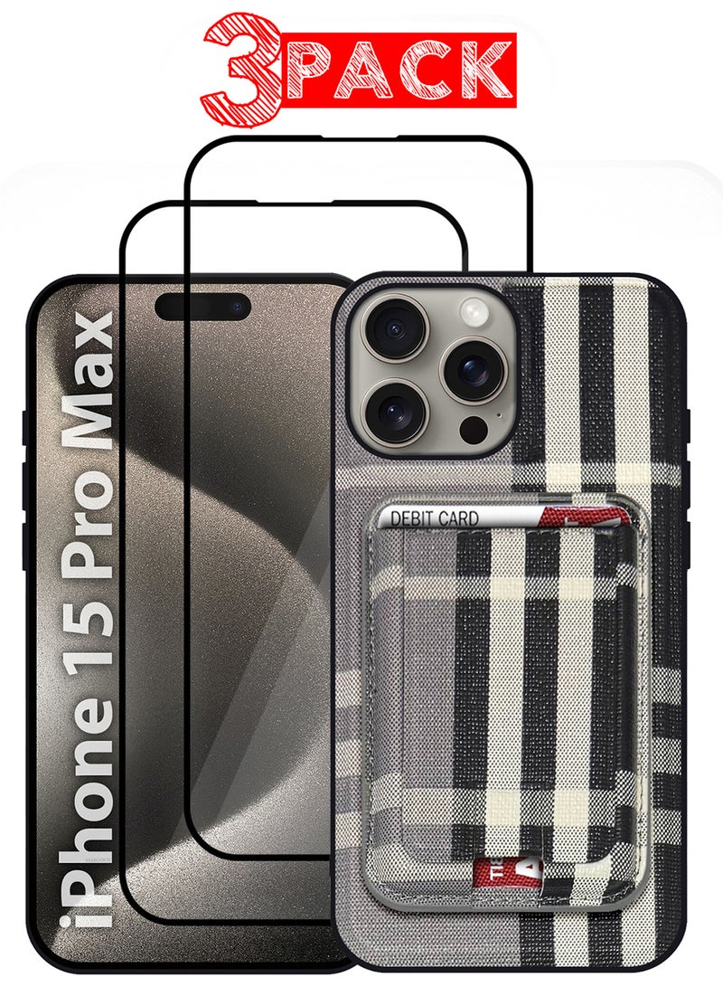 MARGOUN iPhone 15 Pro Max Case 3 Pack, Soft Flexible PU Leather, Durable Anti-Scratch Case with Detachable Classic Card Wallet Holder,1 case 2 Screen Protectors Greyblack-3  - Image 1