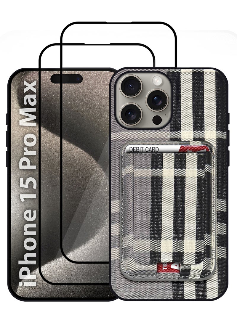 MARGOUN iPhone 15 Pro Max Case 3 Pack, Soft Flexible PU Leather, Durable Anti-Scratch Case with Detachable Classic Card Wallet Holder,1 case 2 Screen Protectors Greyblack-3  - Image 2