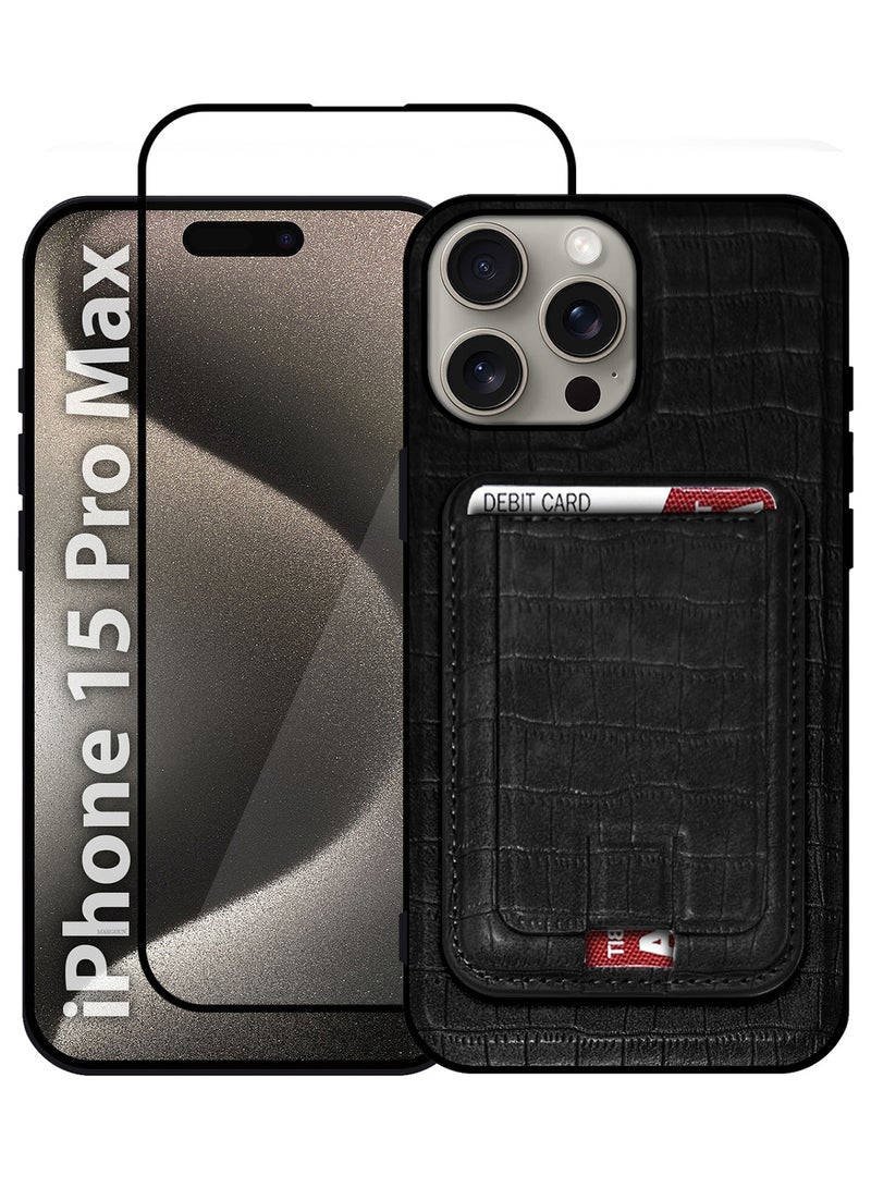 MARGOUN iPhone 15 Pro Max Case 2 Pack, Soft Flexible PU Leather, Durable Anti-Scratch Case with Detachable Classic Card Wallet Holder,1 case 1 Screen Protector Black-2  - Image 2