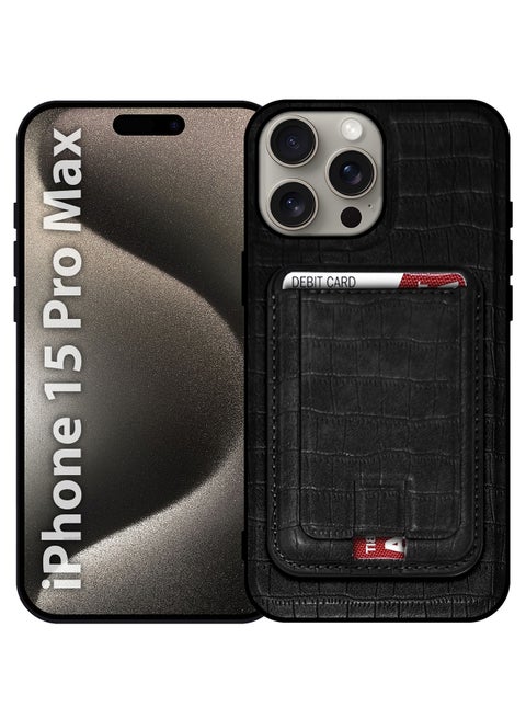 iPhone 15 Pro Max Case, Soft Flexible PU Leather, Durable Anti-Scratch Case with Detachable Classic Card Wallet Holder Black-1