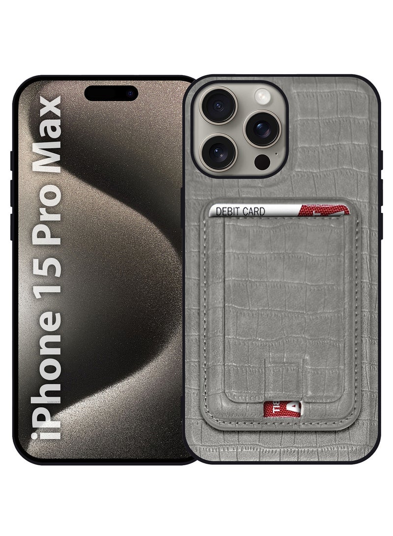 MARGOUN iPhone 15 Pro Max Case, Soft Flexible PU Leather, Durable Anti-Scratch Case with Detachable Classic Card Wallet Holder Grey-1  - Image 1