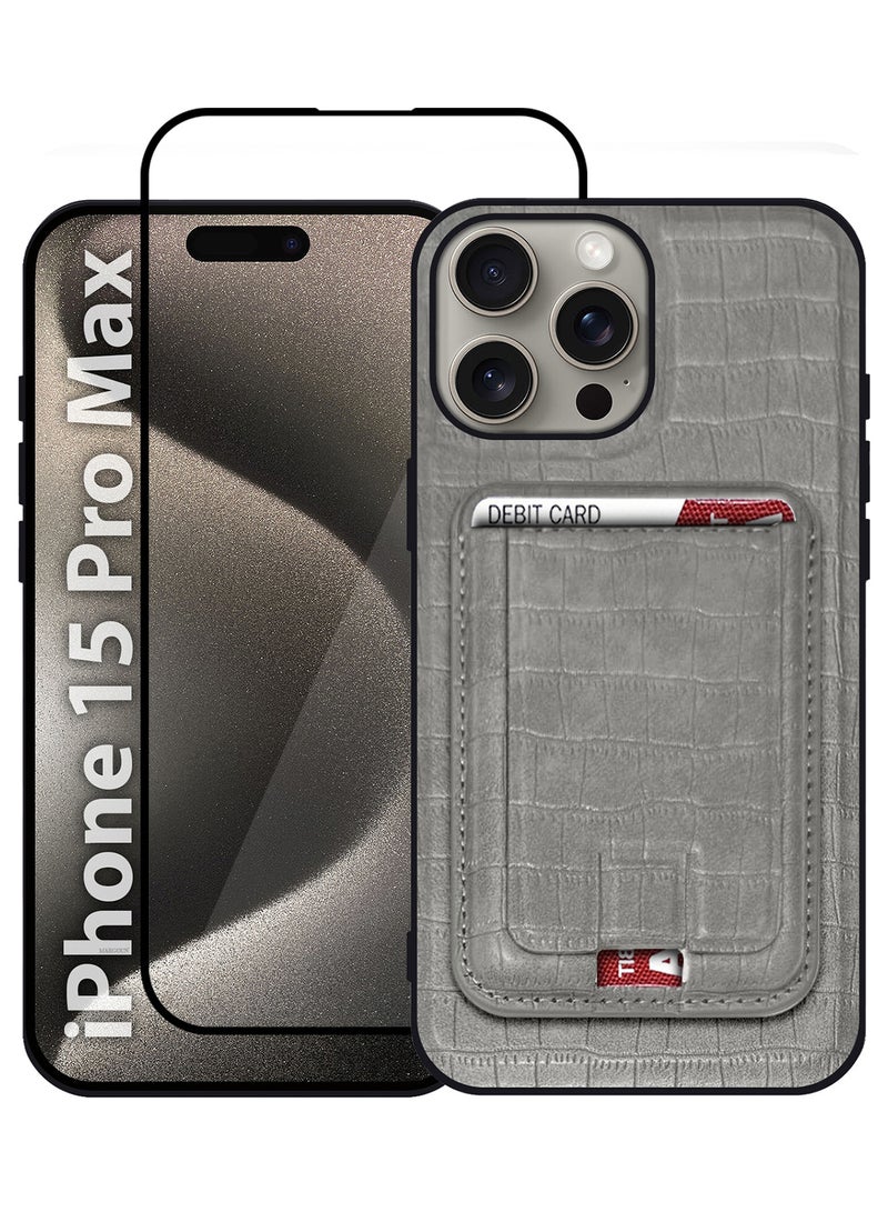 MARGOUN iPhone 15 Pro Max Case 2 Pack, Soft Flexible PU Leather, Durable Anti-Scratch Case with Detachable Classic Card Wallet Holder,1 case 1 Screen Protector Grey-2  - Image 2
