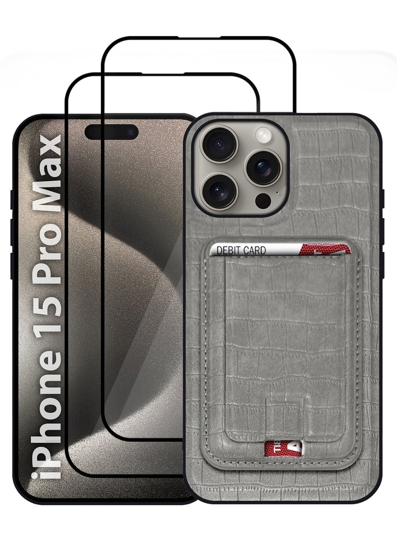 MARGOUN iPhone 15 Pro Max Case 3 Pack, Soft Flexible PU Leather, Durable Anti-Scratch Case with Detachable Classic Card Wallet Holder,1 case 2 Screen Protectors Grey-3  - Image 2