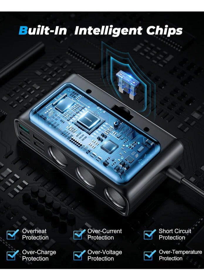 JOYROOM R-CL06 210W Car Cigarette Lighter Adapter With Three Sockets + 6 Ports (PD+QC3.0+USB*4) - Black - Image 5