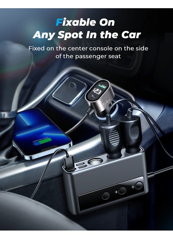 JOYROOM R-CL06 210W Car Cigarette Lighter Adapter With Three Sockets + 6 Ports (PD+QC3.0+USB*4) - Black - Image 3